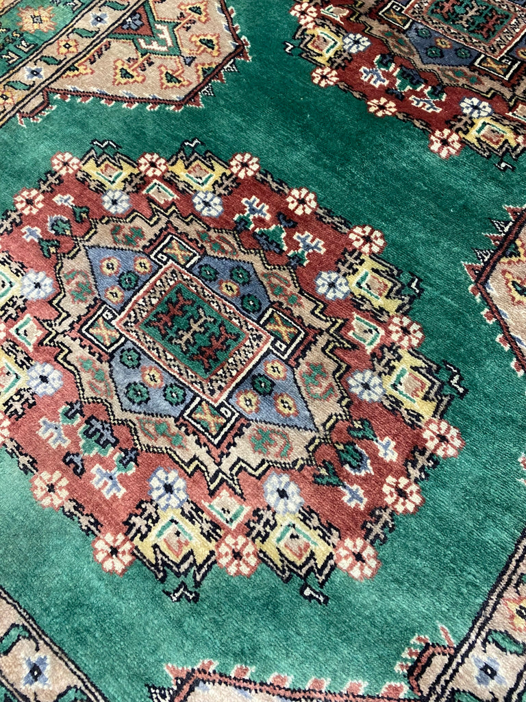 3.2 x 5.9 GREEN Handmade Signed Jaldar Bokhara Rug Fine Silky Wool  #F-6919