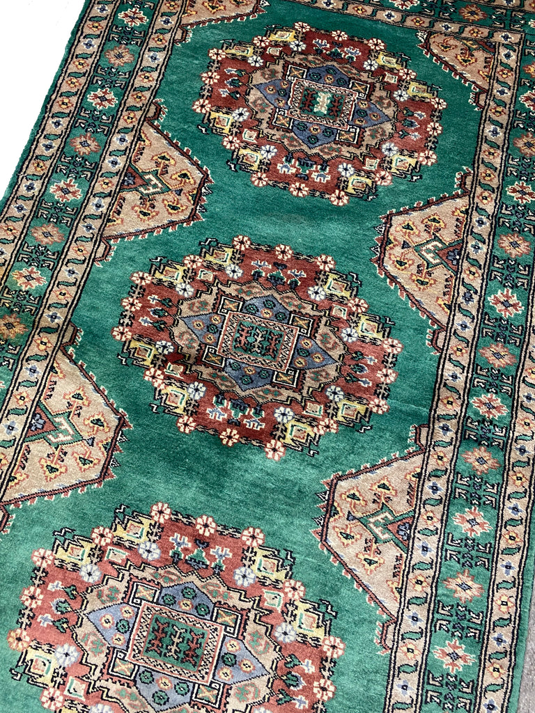 3.2 x 5.9 GREEN Handmade Signed Jaldar Bokhara Rug Fine Silky Wool  #F-6919
