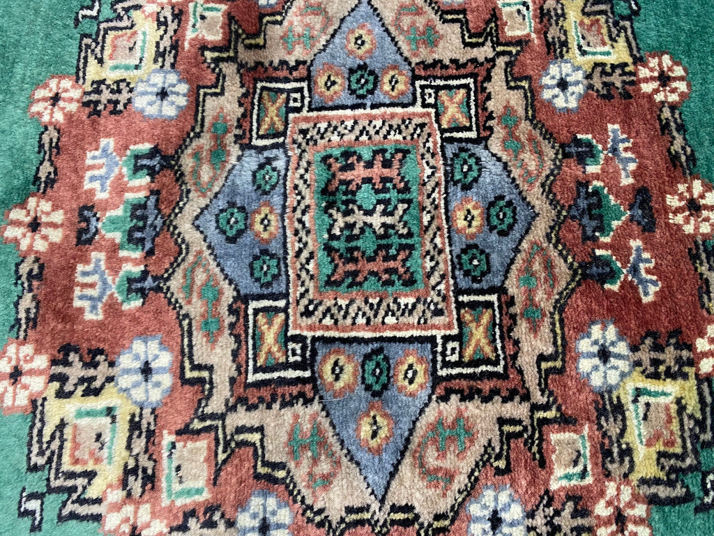 3.2 x 5.9 GREEN Handmade Signed Jaldar Bokhara Rug Fine Silky Wool  #F-6919