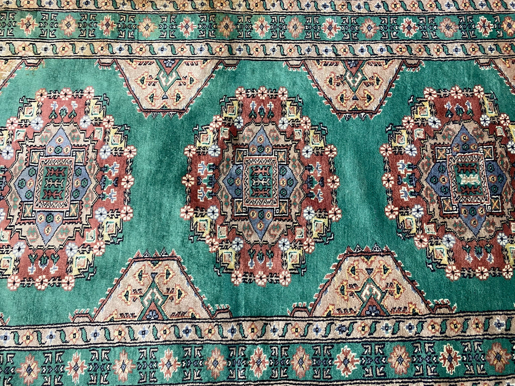 3.2 x 5.9 GREEN Handmade Signed Jaldar Bokhara Rug Fine Silky Wool  #F-6919