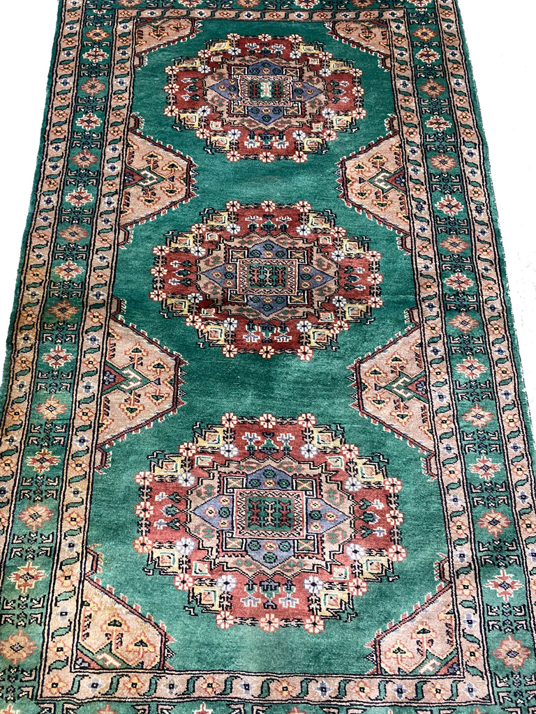 3.2 x 5.9 GREEN Handmade Signed Jaldar Bokhara Rug Fine Silky Wool  #F-6919