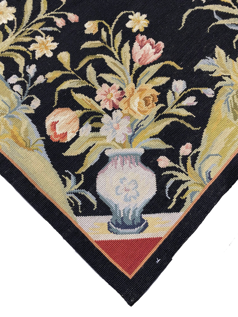 6.0 x 9.0 Needle Point English Garden NICE ANIMALS BLACK  #F-6920