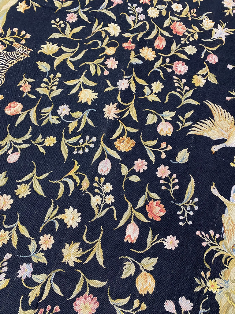 6.0 x 9.0 Needle Point English Garden NICE ANIMALS BLACK  #F-6920