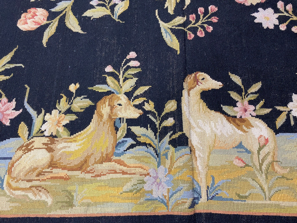 6.0 x 9.0 Needle Point English Garden NICE ANIMALS BLACK  #F-6920