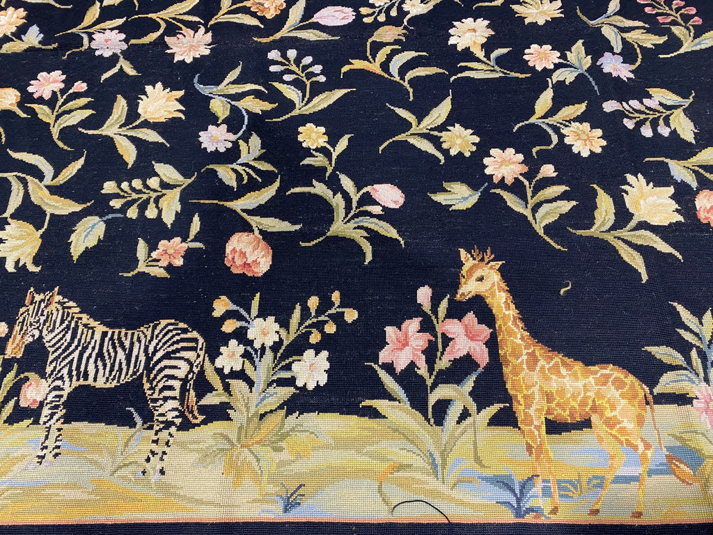 6.0 x 9.0 Needle Point English Garden NICE ANIMALS BLACK  #F-6920