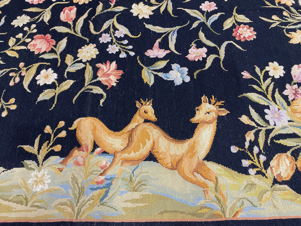 6.0 x 9.0 Needle Point English Garden NICE ANIMALS BLACK  #F-6920