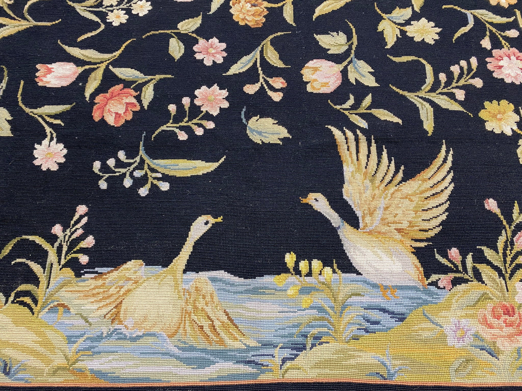 6.0 x 9.0 Needle Point English Garden NICE ANIMALS BLACK  #F-6920