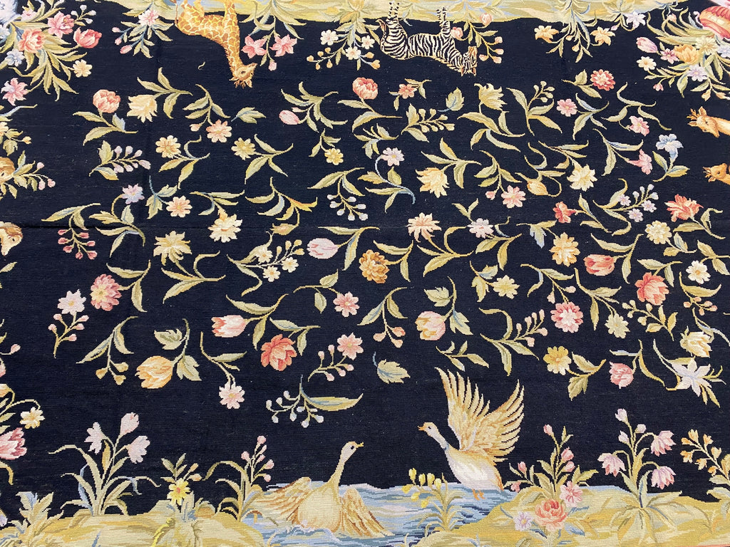 6.0 x 9.0 Needle Point English Garden NICE ANIMALS BLACK  #F-6920