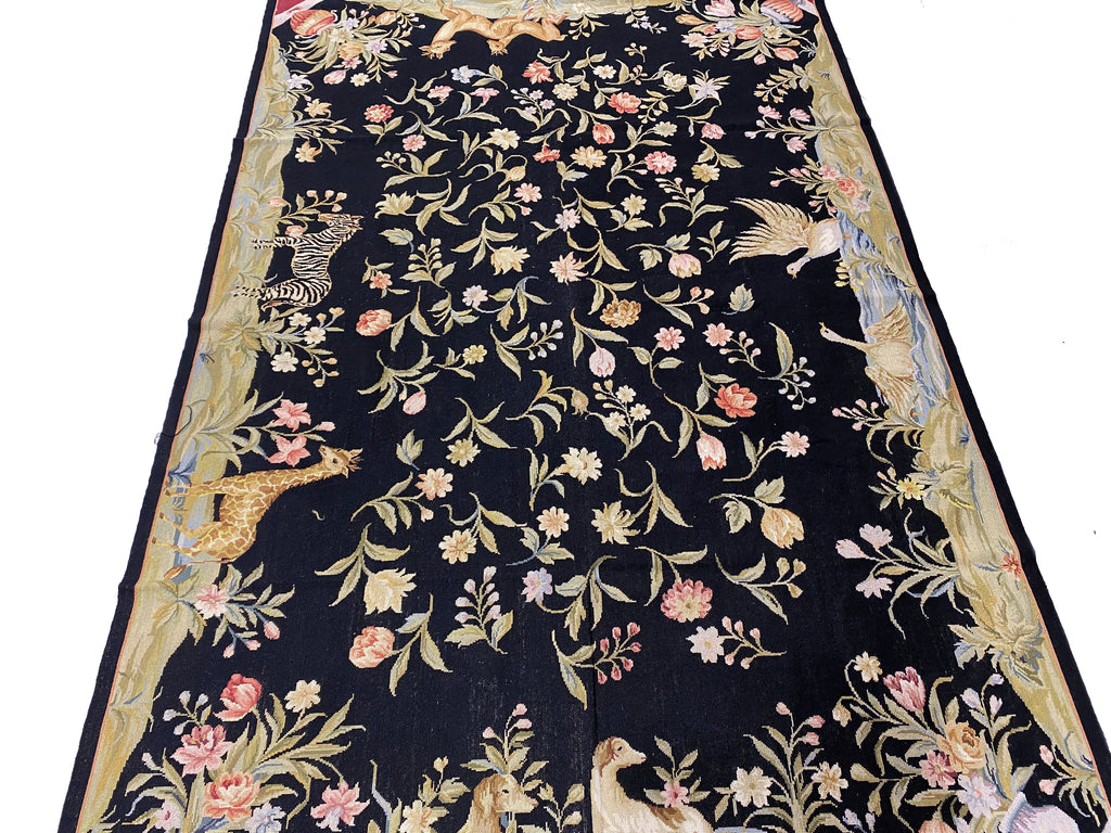 6.0 x 9.0 Needle Point English Garden NICE ANIMALS BLACK  #F-6920