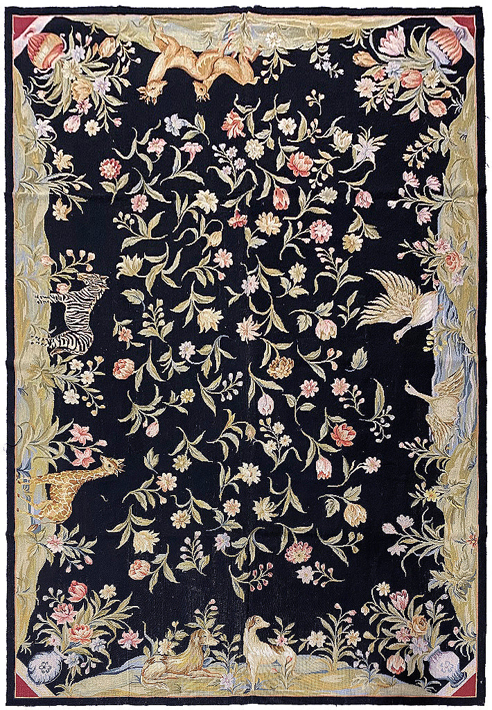 6.0 x 9.0 Needle Point English Garden NICE ANIMALS BLACK  #F-6920