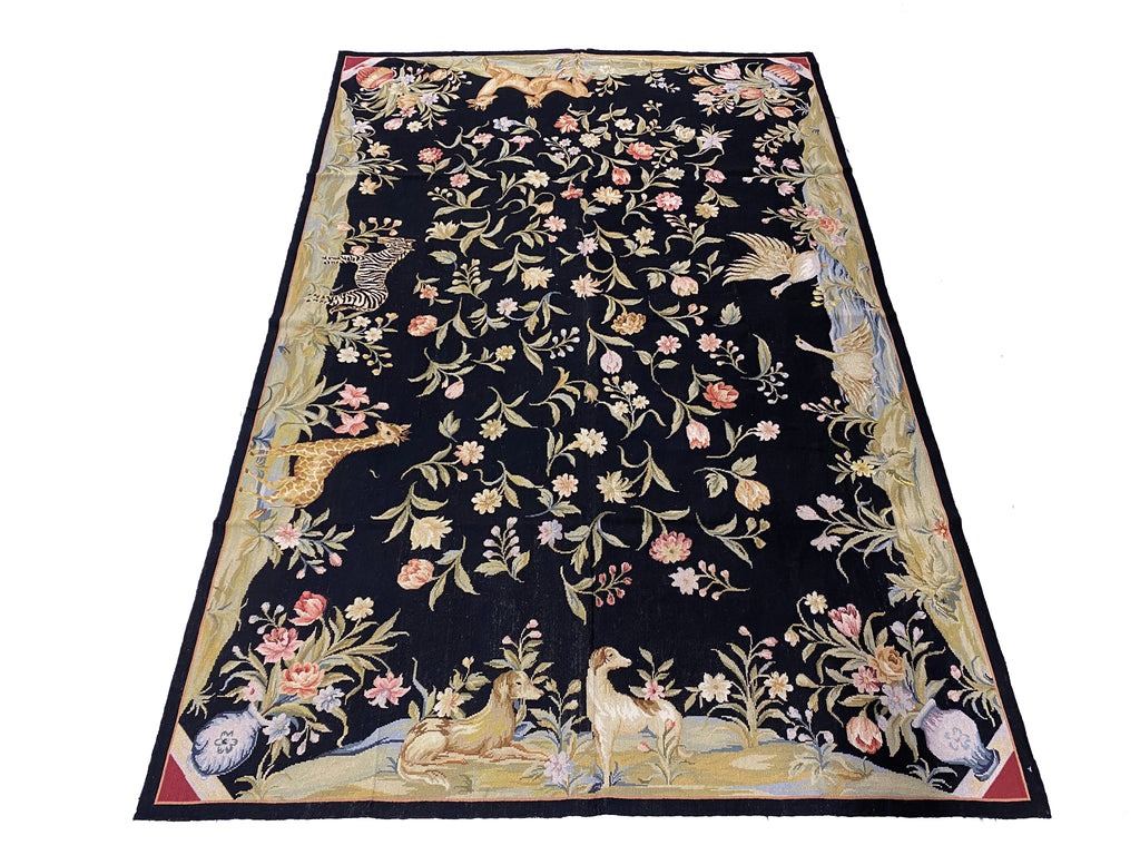 6.0 x 9.0 Needle Point English Garden NICE ANIMALS BLACK  #F-6920