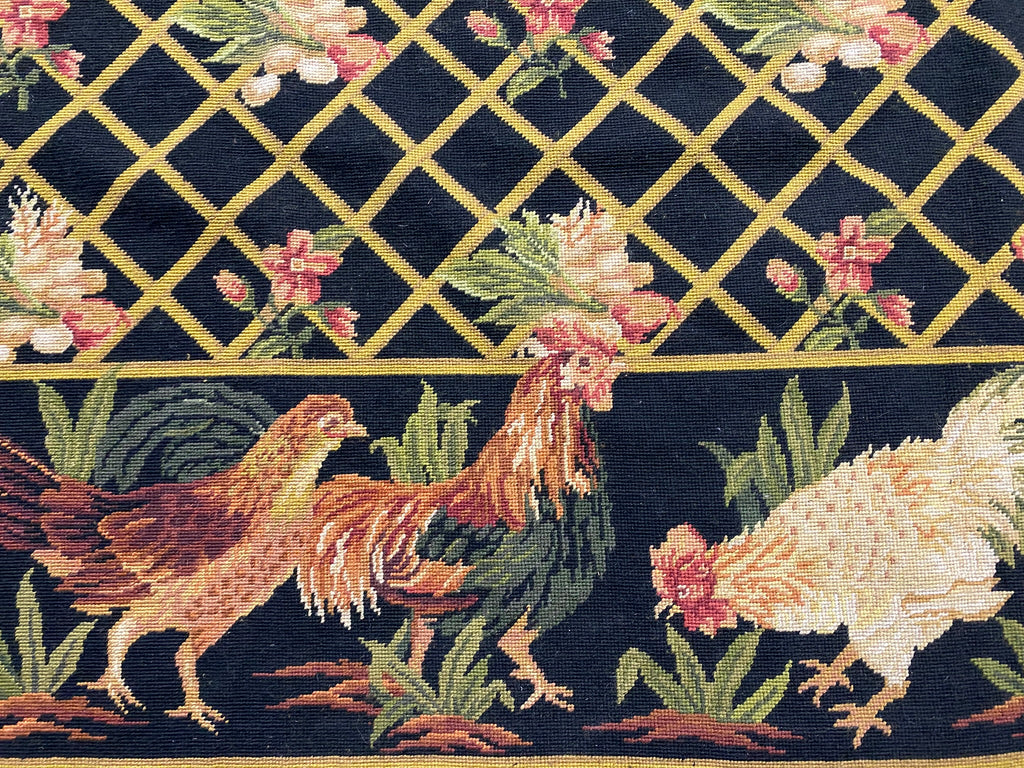 5.0 x 8.0 Needle Point Rug Rooster BLACK  #F-6921
