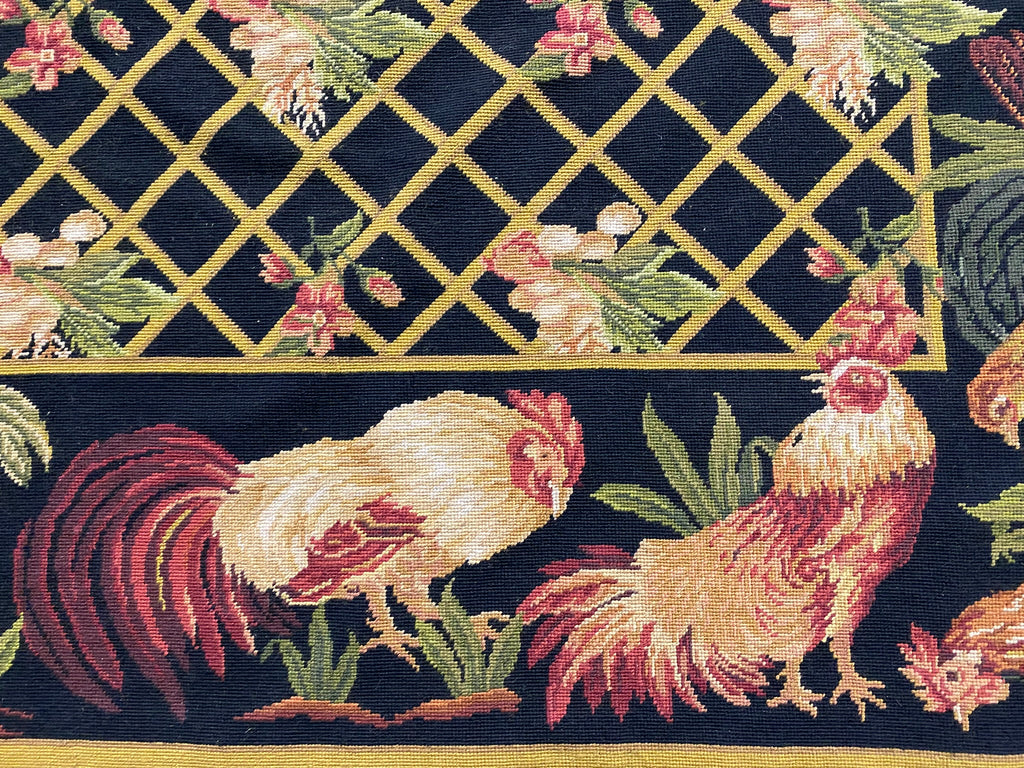 5.0 x 8.0 Needle Point Rug Rooster BLACK  #F-6921