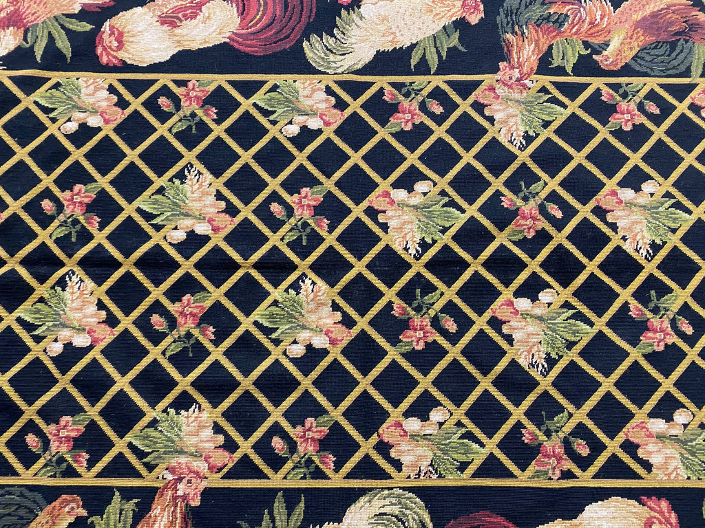 5.0 x 8.0 Needle Point Rug Rooster BLACK  #F-6921