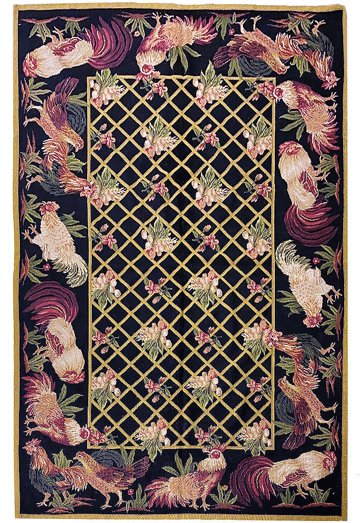 5.0 x 8.0 Needle Point Rug Rooster BLACK  #F-6921