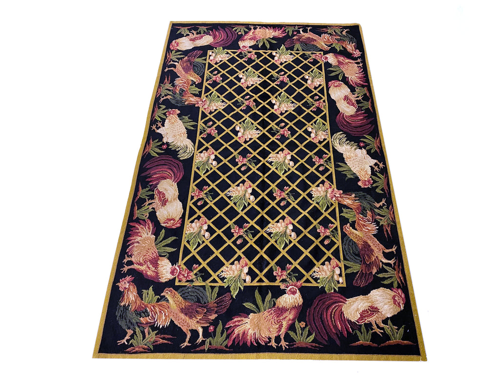 5.0 x 8.0 Needle Point Rug Rooster BLACK  #F-6921