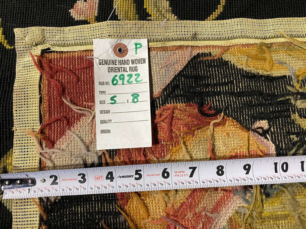 5.0 x 8.0 Tropical Needle Point Rug Deers Ducks BLACK  #F-6922