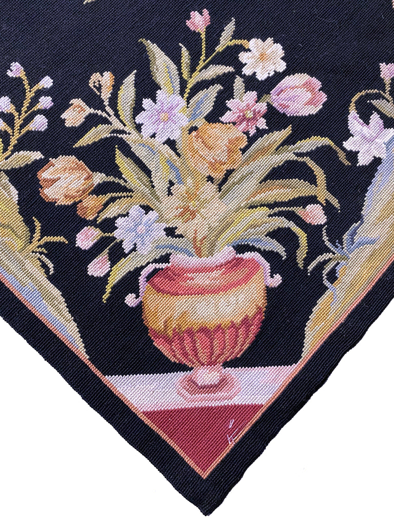 5.0 x 8.0 Tropical Needle Point Rug Deers Ducks BLACK  #F-6922