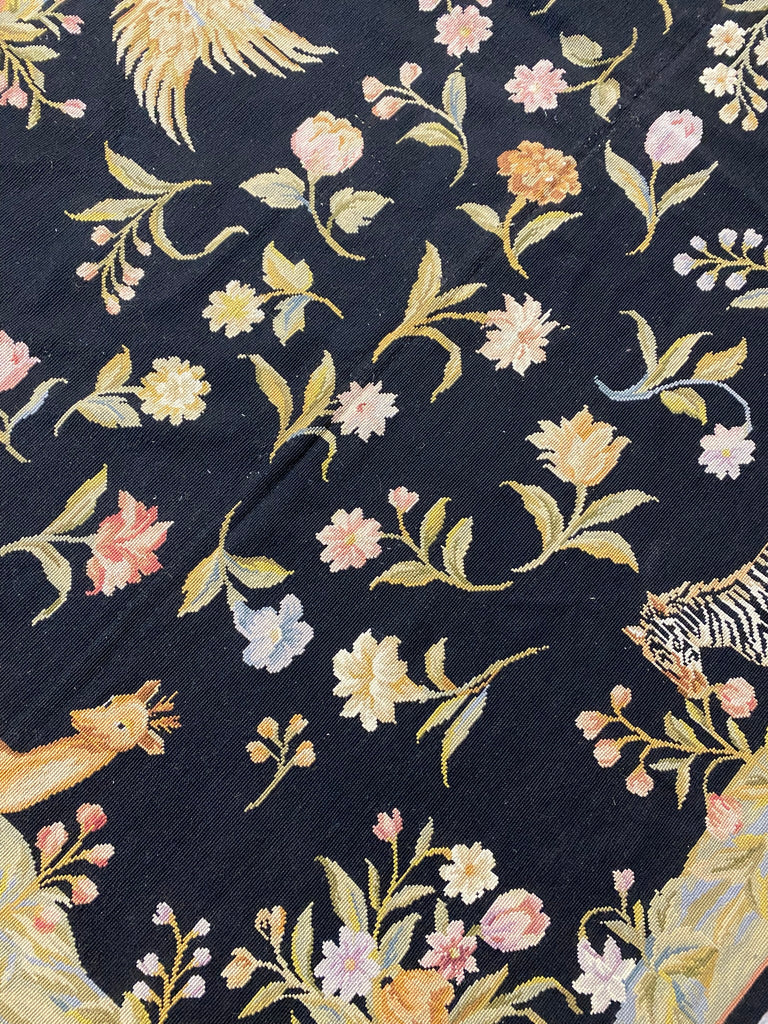 5.0 x 8.0 Tropical Needle Point Rug Deers Ducks BLACK  #F-6922