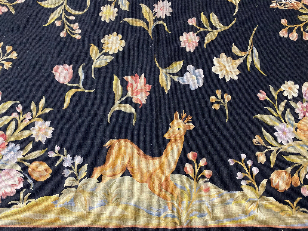 5.0 x 8.0 Tropical Needle Point Rug Deers Ducks BLACK  #F-6922