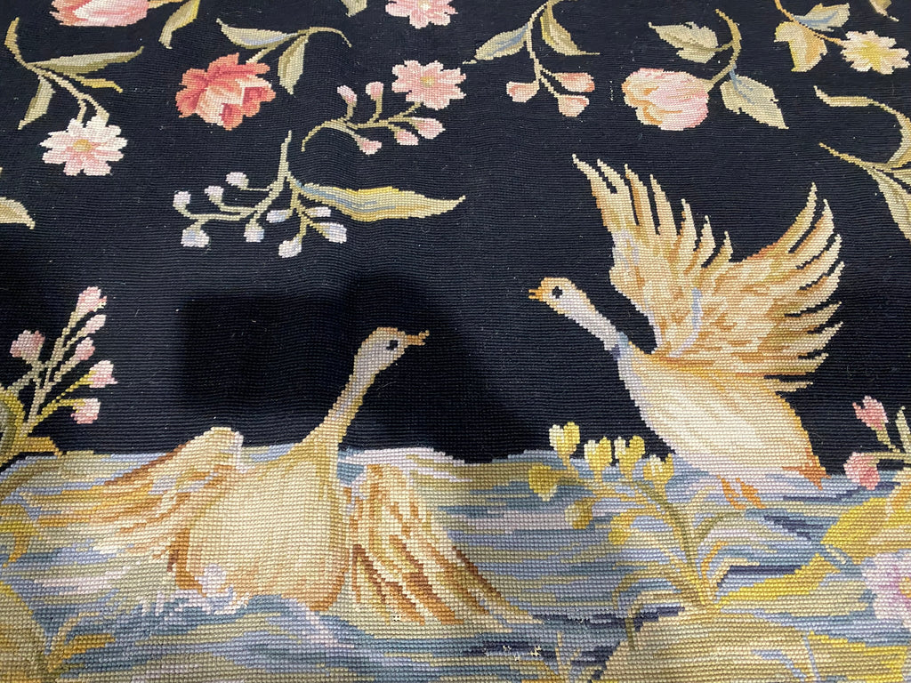 5.0 x 8.0 Tropical Needle Point Rug Deers Ducks BLACK  #F-6922