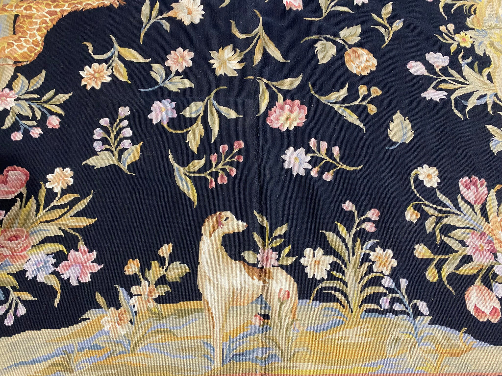 5.0 x 8.0 Tropical Needle Point Rug Deers Ducks BLACK  #F-6922
