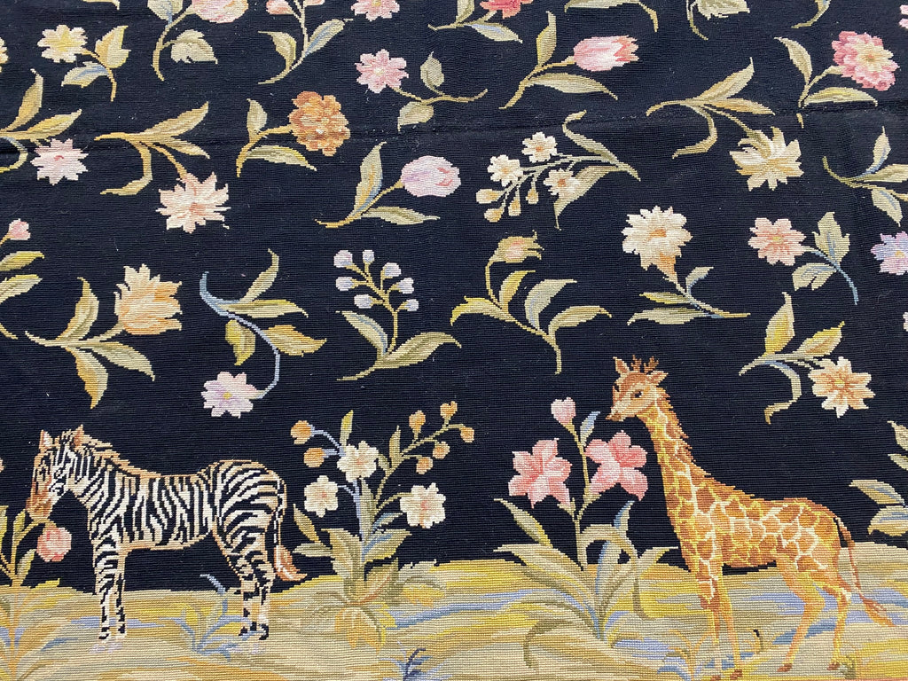 5.0 x 8.0 Tropical Needle Point Rug Deers Ducks BLACK  #F-6922