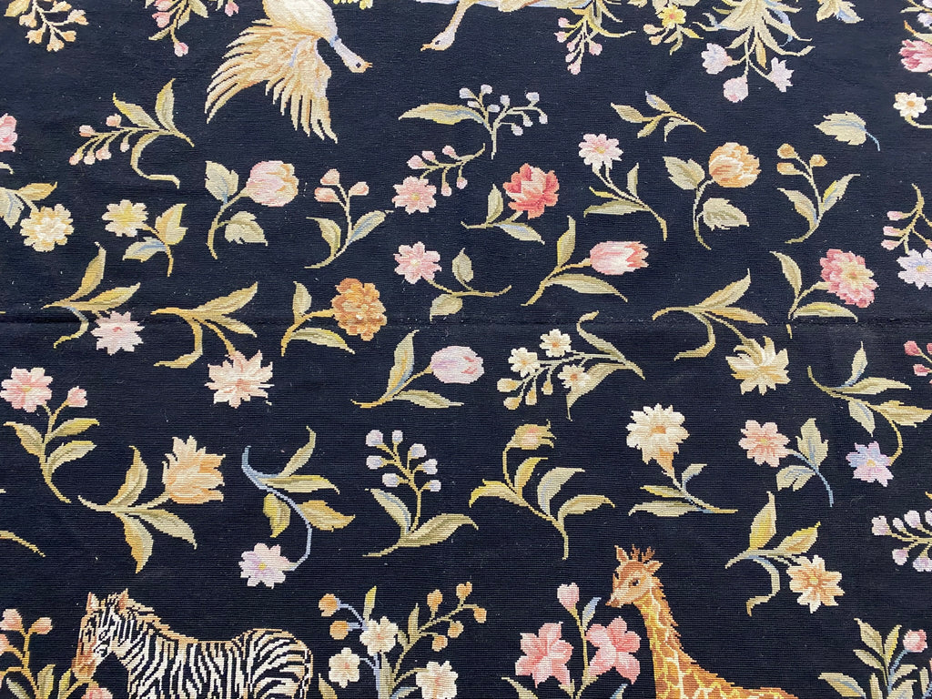 5.0 x 8.0 Tropical Needle Point Rug Deers Ducks BLACK  #F-6922