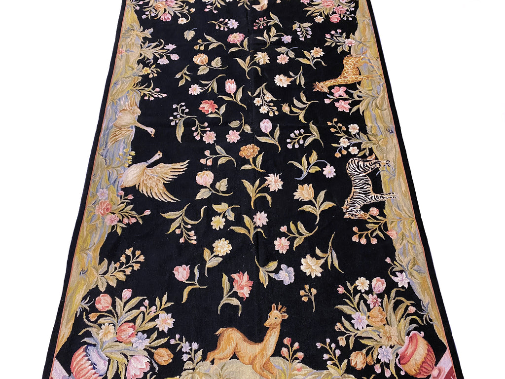 5.0 x 8.0 Tropical Needle Point Rug Deers Ducks BLACK  #F-6922