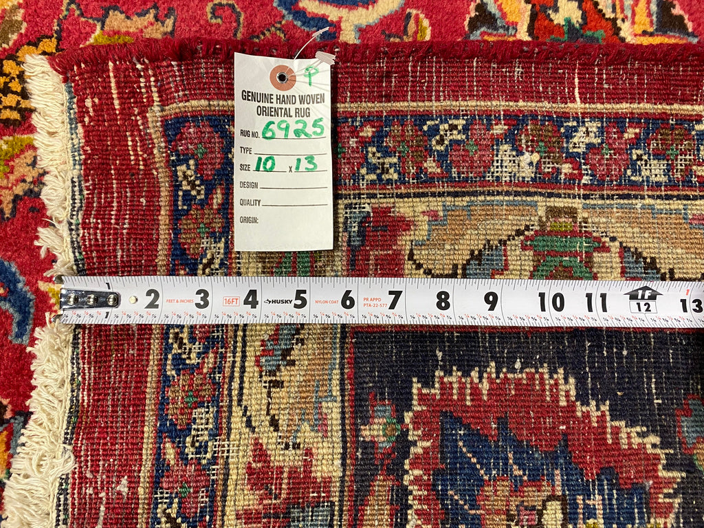 10.0 x 13.0 SIGNED Persian Mashad Rug RCH BURGUNDY   #F-6925