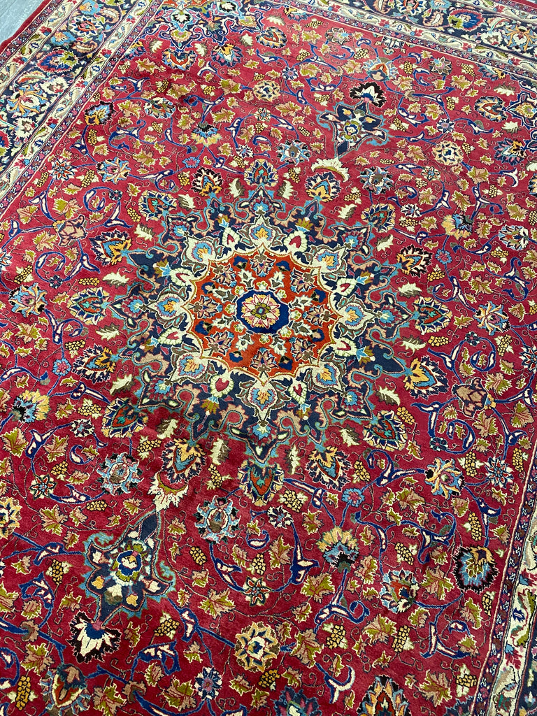 10.0 x 13.0 SIGNED Persian Mashad Rug RCH BURGUNDY   #F-6925