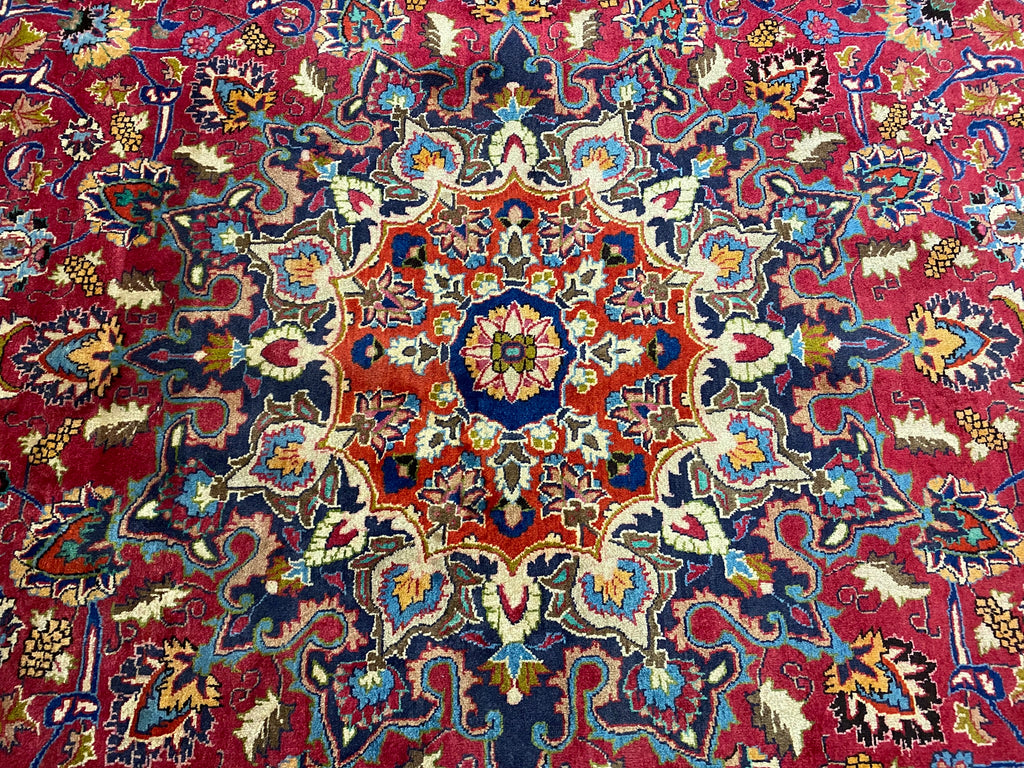 10.0 x 13.0 SIGNED Persian Mashad Rug RCH BURGUNDY   #F-6925