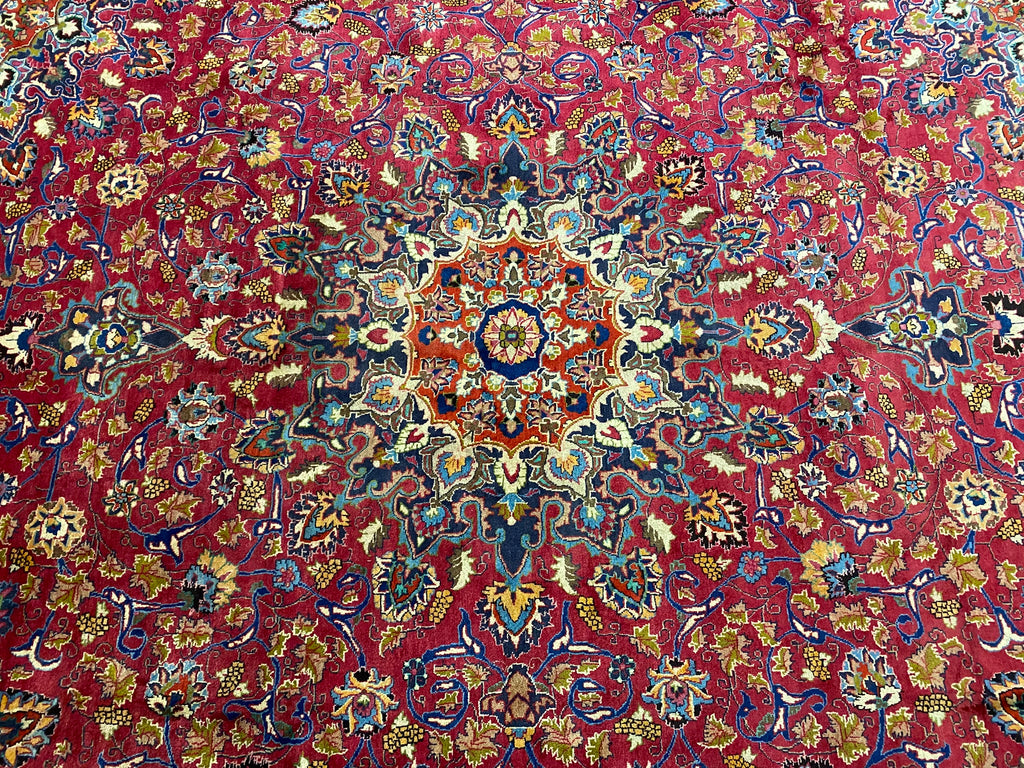 10.0 x 13.0 SIGNED Persian Mashad Rug RCH BURGUNDY   #F-6925