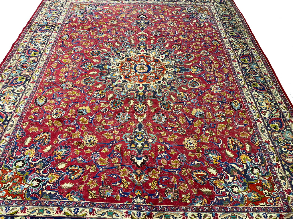 10.0 x 13.0 SIGNED Persian Mashad Rug RCH BURGUNDY   #F-6925