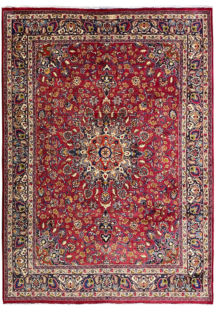 10.0 x 13.0 SIGNED Persian Mashad Rug RCH BURGUNDY   #F-6925