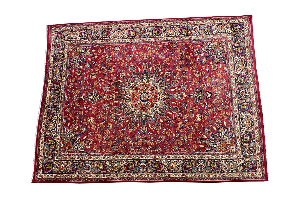10.0 x 13.0 SIGNED Persian Mashad Rug RCH BURGUNDY   #F-6925