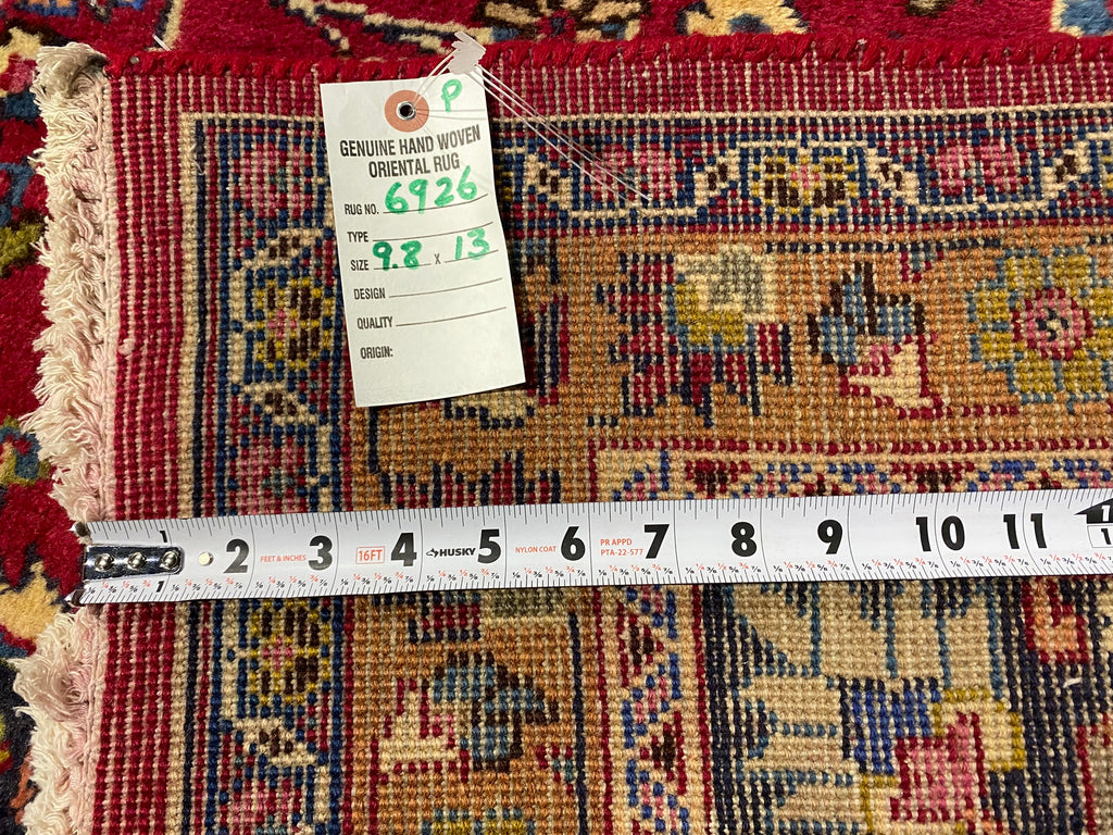 9.8 x 13.0 Authentic Persian Handmade Wool Rug Rich Burgundy  #F-6926