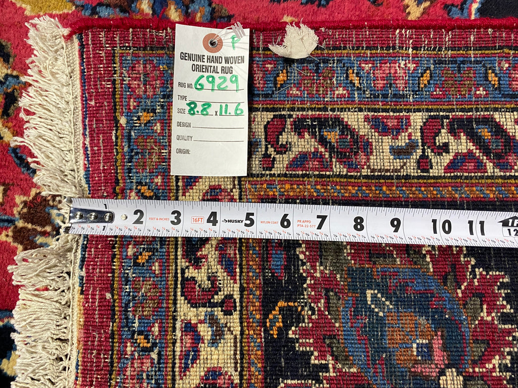 8.8 x 11.6 SIGNED Persian Khorasan Mashad Rug Handmade Wool IRAN Carpet #F-6929