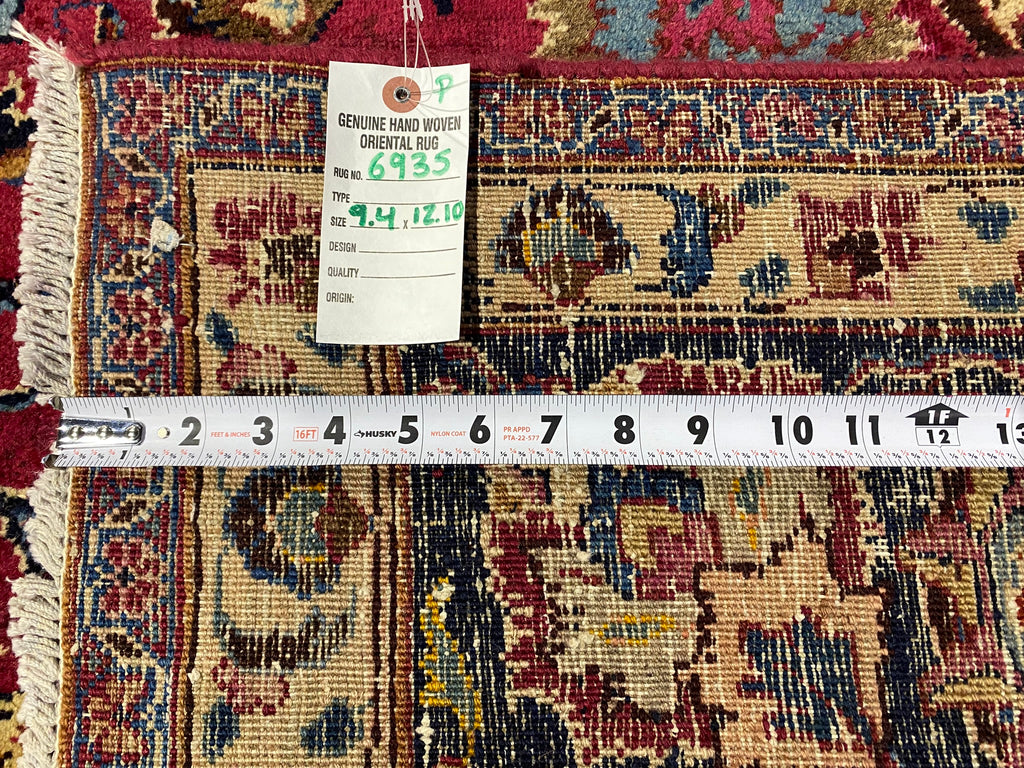 9.4 x 13.0  Quality Persian Mashad Rug RICH BURGUNDY#F-6935