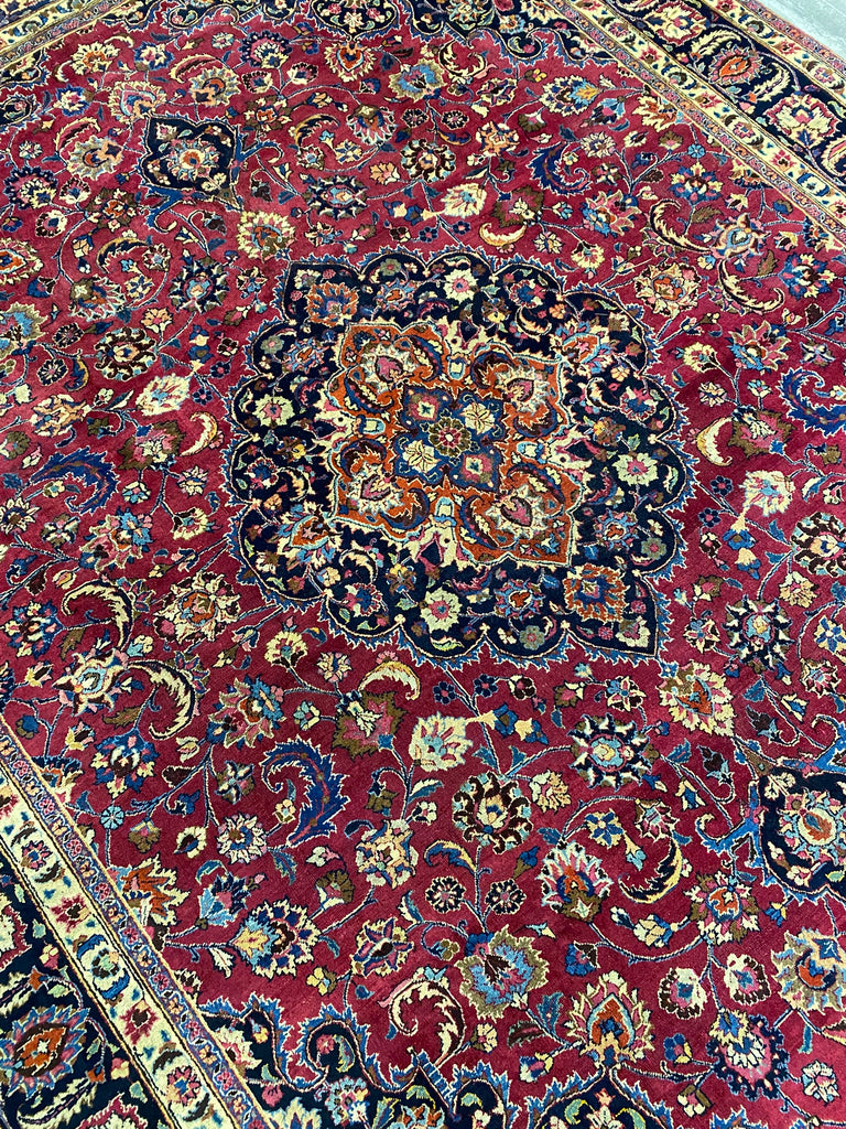 9.4 x 13.0  Quality Persian Mashad Rug RICH BURGUNDY#F-6935