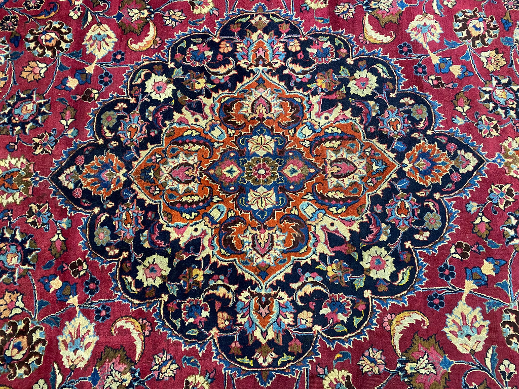 9.4 x 13.0  Quality Persian Mashad Rug RICH BURGUNDY#F-6935