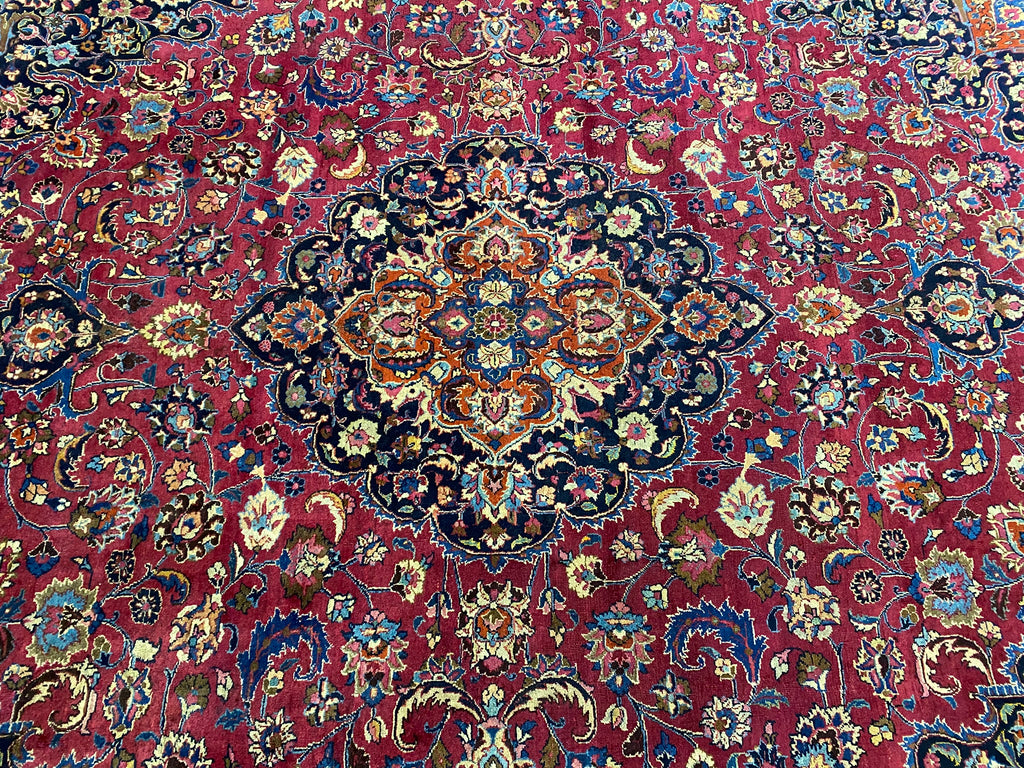 9.4 x 13.0  Quality Persian Mashad Rug RICH BURGUNDY#F-6935