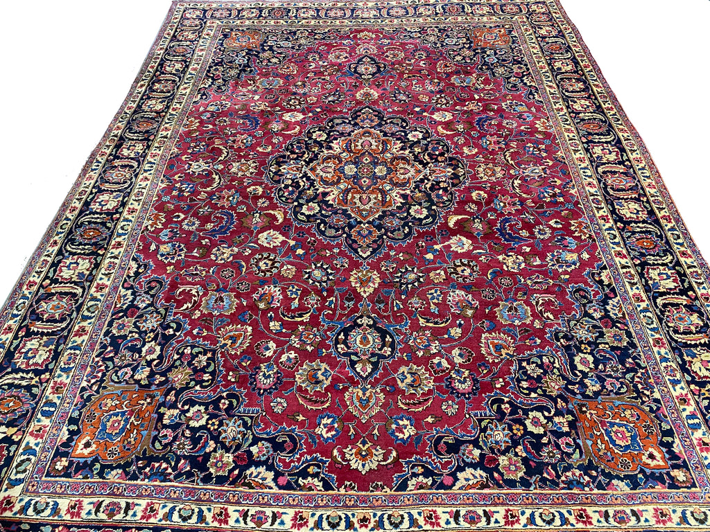 9.4 x 13.0  Quality Persian Mashad Rug RICH BURGUNDY#F-6935