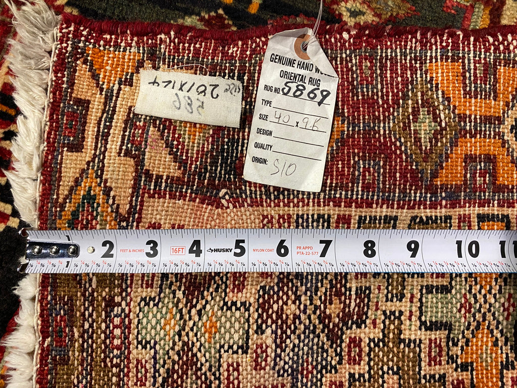 4 x 9.6 Dark Brown Hand-knotted Persian Afshar Runner Rug 5869