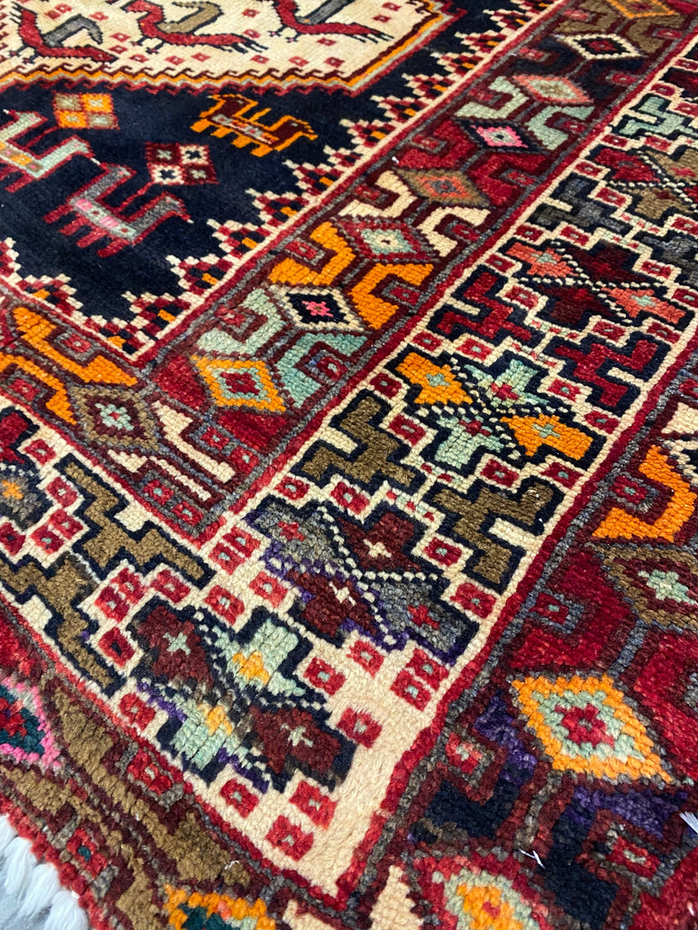 4 x 9.6 Dark Brown Hand-knotted Persian Afshar Runner Rug 5869