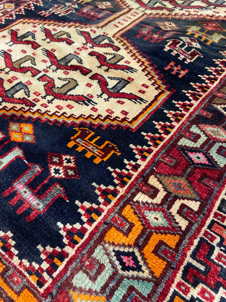 4 x 9.6 Dark Brown Hand-knotted Persian Afshar Runner Rug 5869