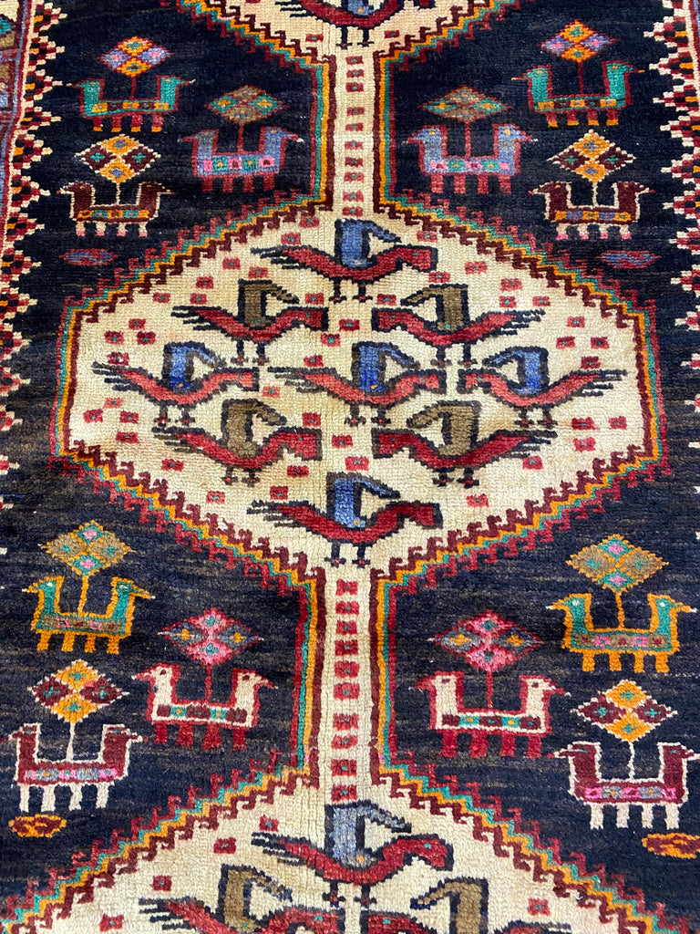 4 x 9.6 Dark Brown Hand-knotted Persian Afshar Runner Rug 5869