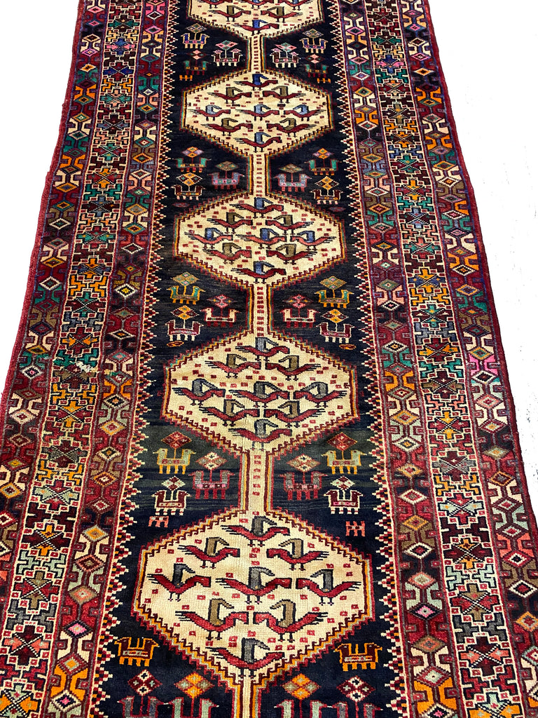 4 x 9.6 Dark Brown Hand-knotted Persian Afshar Runner Rug 5869
