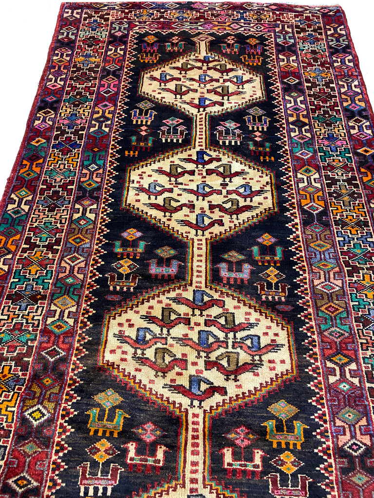 4 x 9.6 Dark Brown Hand-knotted Persian Afshar Runner Rug 5869
