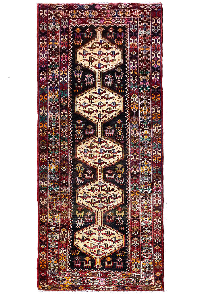 4 x 9.6 Dark Brown Hand-knotted Persian Afshar Runner Rug 5869